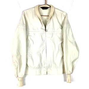 Vintage 1970's Sears Bomber Jacket Size Large Cream Full Zip Windbreaker - Picture 1 of 4
