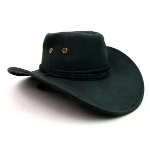 UwantC Unisex Black Faux Felt Brim With Adjustable Strap Western Cowboy Hat - Picture 1 of 10