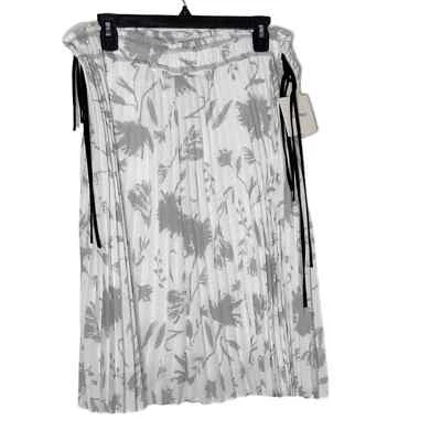 Falda plisada ELLEN Tracy blanca sombra flor con lazos laterales. Nuevo con etiquetas. Talla 14 Foto 1 de 4