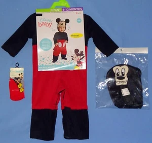 DISNEY MICKEY MOUSE COSTUME-BABY 6-12 months-hat w/ears-tail-socks-HALLOWEEN-LOT - Picture 1 of 8