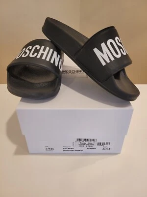 Moschino black pool slides slippers with white logo size 31-32EUR/13-1US - Image 1 of 4