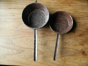 Vintage Emaille Sieb Stielsieb Durchschlag Emaillesieb u. Bratpfanne SET - Bild 1 von 7