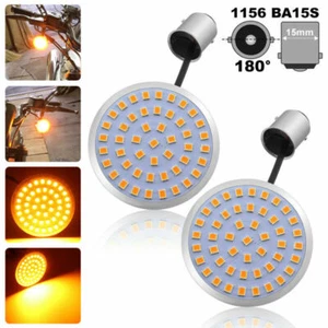 2x Amber 1156 LED Motorcycle Turn Signal Lights For Harley Davidson - Picture 1 of 8