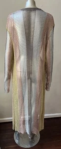 Metallic Crochet Striped Duster Gold Knit Long Sweater Jacket M - Picture 1 of 6