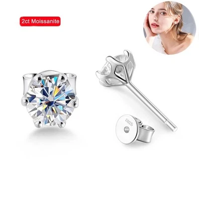 3.5-8mm Round Cut Moissanite Stud Earrings 925 Sterling Silver Pass Tester GRA - Image 1 of 4