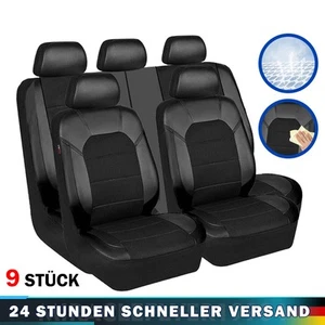 9 Stk. Autositzbezüge Kompletter Satz Klassisch Sitzschoner Für 5 Sitzer Schwarz - Bild 1 von 11