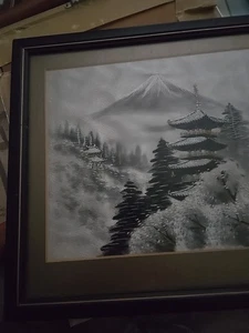 Arte de pared 3D de tela de seda de colección vista MTN arte enmarcado japonés firmado asiático - Imagen 1 de 8