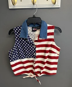 Camisa Chaleco Vintage Quizz Mujer Jrs Grande Sin Mangas Estrellas Rayas Americana - Imagen 1 de 7