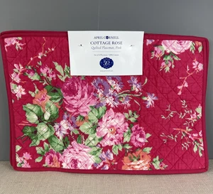 April Cornell Cottage Rose Placemats Cotton Pink Floral Quilted Set of 4 NEW - Picture 1 of 7