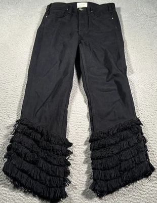 Pantalones de mezclilla McGuire para mujer 26x24 negros con flecos cha cha recortados tiro medio hechos en EE. UU. Foto 1 de 4