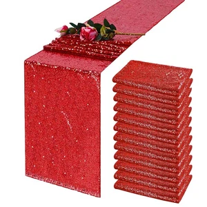 Red Sequin Table Runner 12" x 72" 12Pack Metallic Glitter Table Runner for We... - Picture 1 of 8