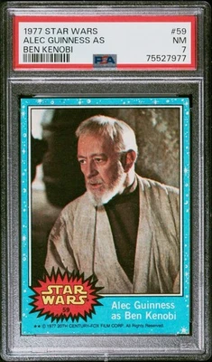1977 Topps Star Wars #59 Alec Guinness as Ben Kenobi Blue Border PSA 7 NM - Image 1 of 2