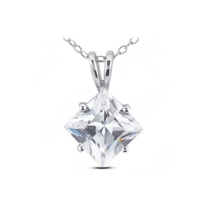 5ct F SI2 Princess Natural Certified Diamond 18k Gold Classic Solitaire Pendant - Picture 1 of 2