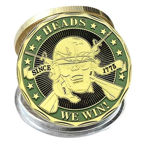 1775 US Army Skull Coin Heads We Win, Tails You Lose Golden Commemorative Medal - Picture 1 of 7
