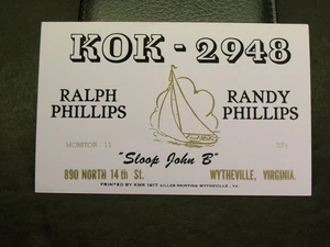 Tarjeta QSL - KOK 2948 - Ralph & Randy Phillips - Wytheville, Virginia - Imagen 1 de 2