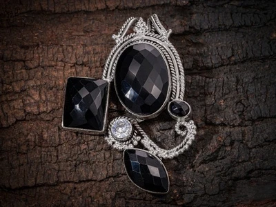 Ónix negro natural - colgante vintage hecho a mano - colgante de latón... - Imagen 1 de 3