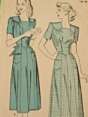 1940s Miss Advance #4453 Tie Back/Square Neck A-Line Dress Sz 14 B32 Complete - Image 1 of 4
