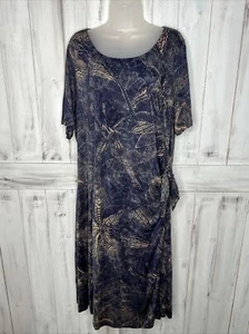 LAUREN RALPH LAUREN BLUE FLORAL SHORT SLEEVE RUCHED SIDE FAUX WRAP MIDI DRESS 2X - Picture 1 of 19