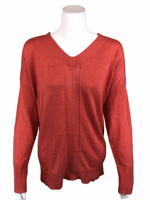 H by Halston Women's V-Neck Boyfriend Sweater with Rib Details Rose Large Size - Imagem 1 de 2