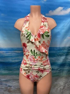 NWT Cupshe Womens One Piece Swimsuit Small Floral Halter Tummy Contouring - Picture 1 of 12