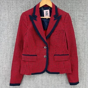 Juicy Couture Blazer Womens Medium Red Houndstooth Designer Buttons Pockets - Picture 1 of 12