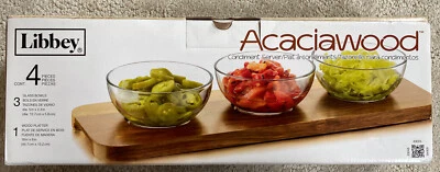 NIB Libbey 4 Piece Acacia Wood Condiment Set, Clear - Image 1 of 4