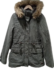 Fat Face Damen UK 8 Parka Jacke grün khaki gesteppt abnehmbare Fellkapuzenbesatz - Bild 1 von 19