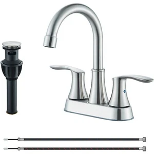 4 Inch Brushed Nickel Bathroom Lavatory Sink Faucet 2-Handle with Pop-up Drain - Picture 1 of 9