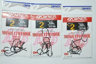 3 packs owner bass drop shot wacky minnow mosquito nose hook 5177-091 size 2 - Image 1 of 2