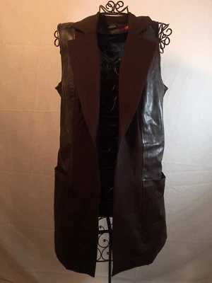 GILI Ponte Faux Leather Open Front Vest Espresso With Lining Size 6 - Image 1 of 4