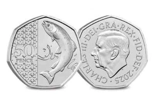 2025 Atlantic Salmon 50p Coin Brilliant Uncirculated BUNC VACUUM SEALED NIFC - Picture 1 of 16