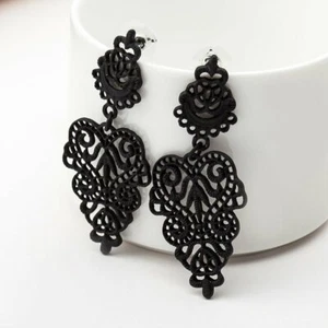 Fashion Boho Black Hollow Leaf Drop Dangle Earrings Stud Women Party Jewelry New - Picture 1 of 4