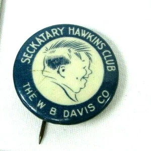 c 1920 Seckatary Hawkins Club WB Davis Hosiery Celluloid Pinback Button Bastian - Picture 1 of 2