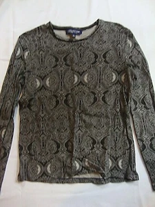 NUOVO top blusa Jones New York Signature Petite donna nero grigio manica lunga PM - Foto 1 di 3