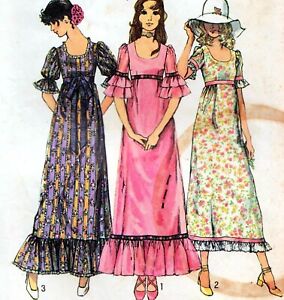 Vintage 70s ROMANTIC DRESS Sewing Pattern Bust 34" RETRO Maxi EVENING Prom PARTY