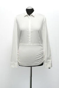 Akris Punto Damen Bluse 40 weiß uni langarm verdeckte KL mit Baumwolle - Bild 1 von 5