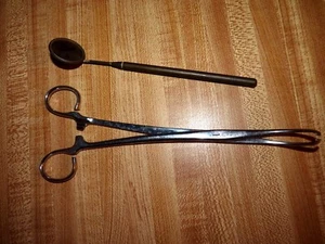 HASLAM Stainless Steel Surgical Clamp 8 inches + vintage mirror ( dental?) - Picture 1 of 7