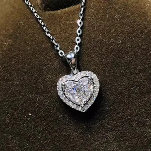 Collana con ciondolo cuore cristallo argento sterling 925 catena donna gioielli regali - Foto 1 di 4
