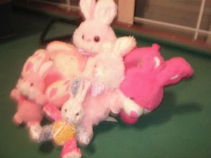 EASTER STUFFED PINK BUNNY SET OF 6 for 1 PRICE! - Picture 1 of 2