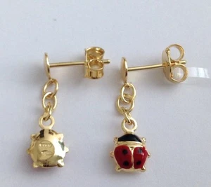 ORECCHINI " COCCINELLE " IN ORO 9KT - 9KT SOLID GOLD LADYBIRDS EARRINGS - Imagen 1 de 1