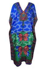 Women's Maxi Kaftan Blue Boho Hippy Gypsy Beach CoverUp Holiday Caftan Dress 2XL