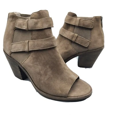 Eileen Fisher Mujer Botines Punta Abierta Zapatos Taupe Gamuza Cremallera Trasera Lista 7 Nuevo Foto 1 de 4