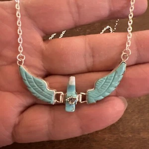 Navajo Flying Eagle Necklace Turquoise Nice Ben Livingston Small 2 1/2 Zuni #7 - Picture 1 of 8