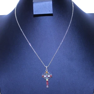 Collar Cruz Celta Piedra Multicolor Tono Plata - Imagen 1 de 5