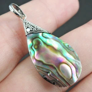Colgante concha de abulón Paua con forma de lágrima pequeña de plata de ley 925, PASP-211 - Imagen 1 de 5