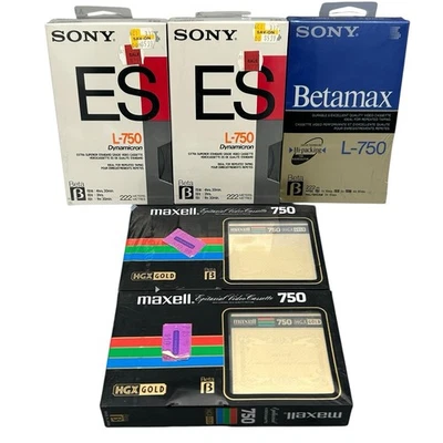 NEW Lot of 5 Sony & Maxell Beta Betamax Blank Tapes ES L-750 HGX Gold Sealed - Image 1 of 4