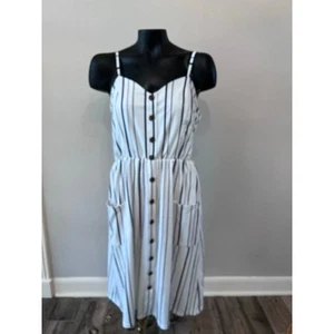 Angashion Sundress Women’s XL White/Blue Stripes Smock Back Coastal Beach Preppy - Picture 1 of 3