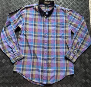 Mcgregor camicia uomo classica viola a quadri con bottoni manica lunga taglia media - Foto 1 di 8