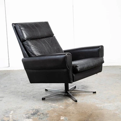 Sillón moderno danés Mid Century Georg Thams cuero negro Dinamarca giratorio Foto 1 de 4