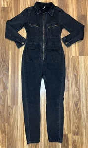 Free People Women's Jumpsuit Lennox Utility Coveralls Black Denim Sz Large - Picture 1 of 14